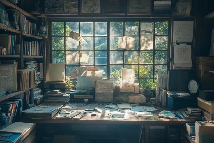 Cozy home office with sunlight and plants