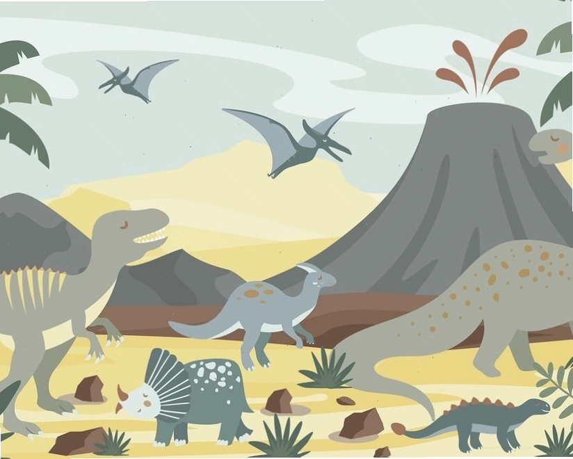 Kids Soft Dinosaurs Wallpaper Mural with soft colors